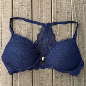 Pepper Lace Racerback Front Closure Dark Blue Underwire Push Up Bra